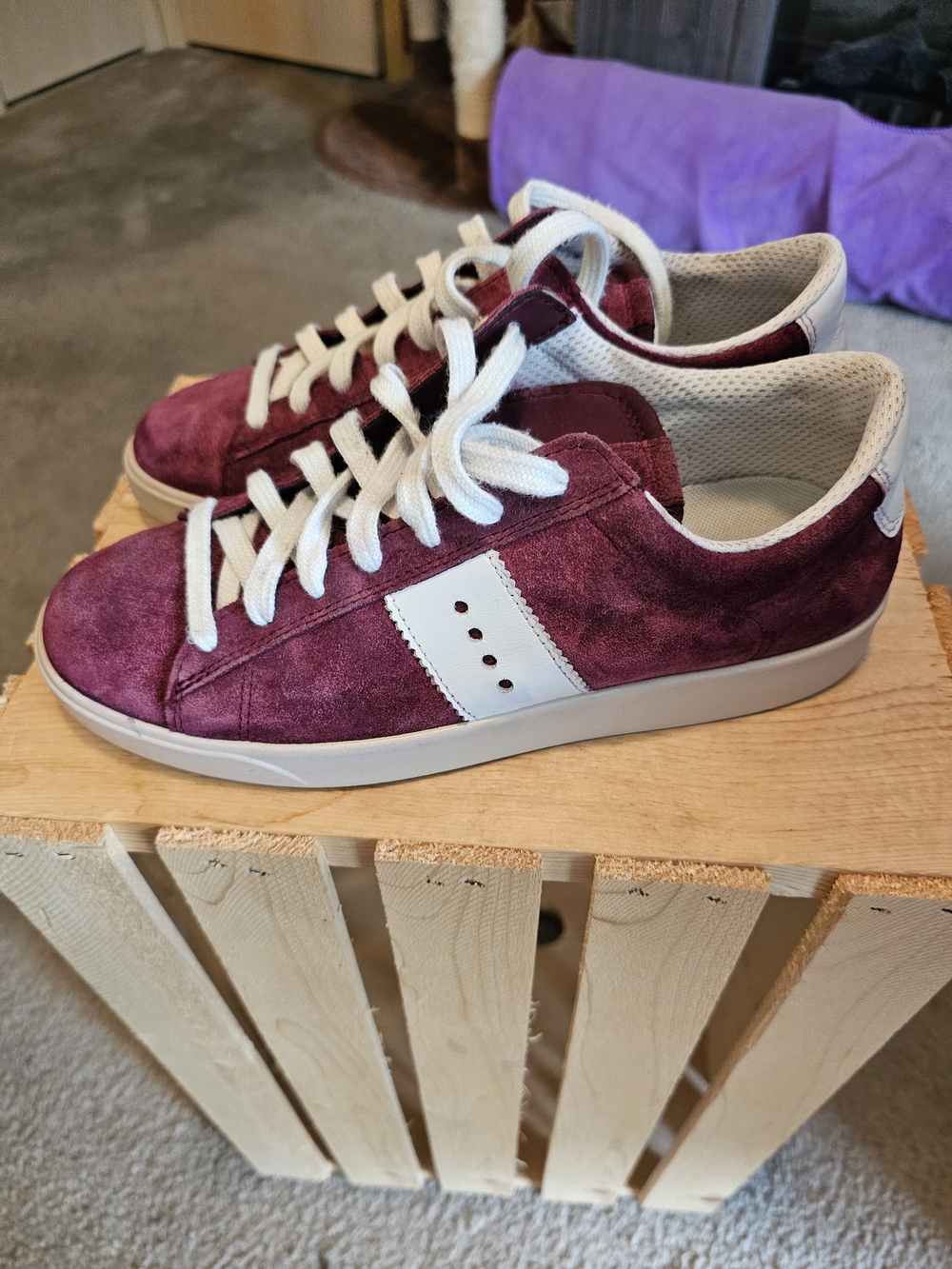 Ecco Women's Suede Sneakers in Burgundy and White